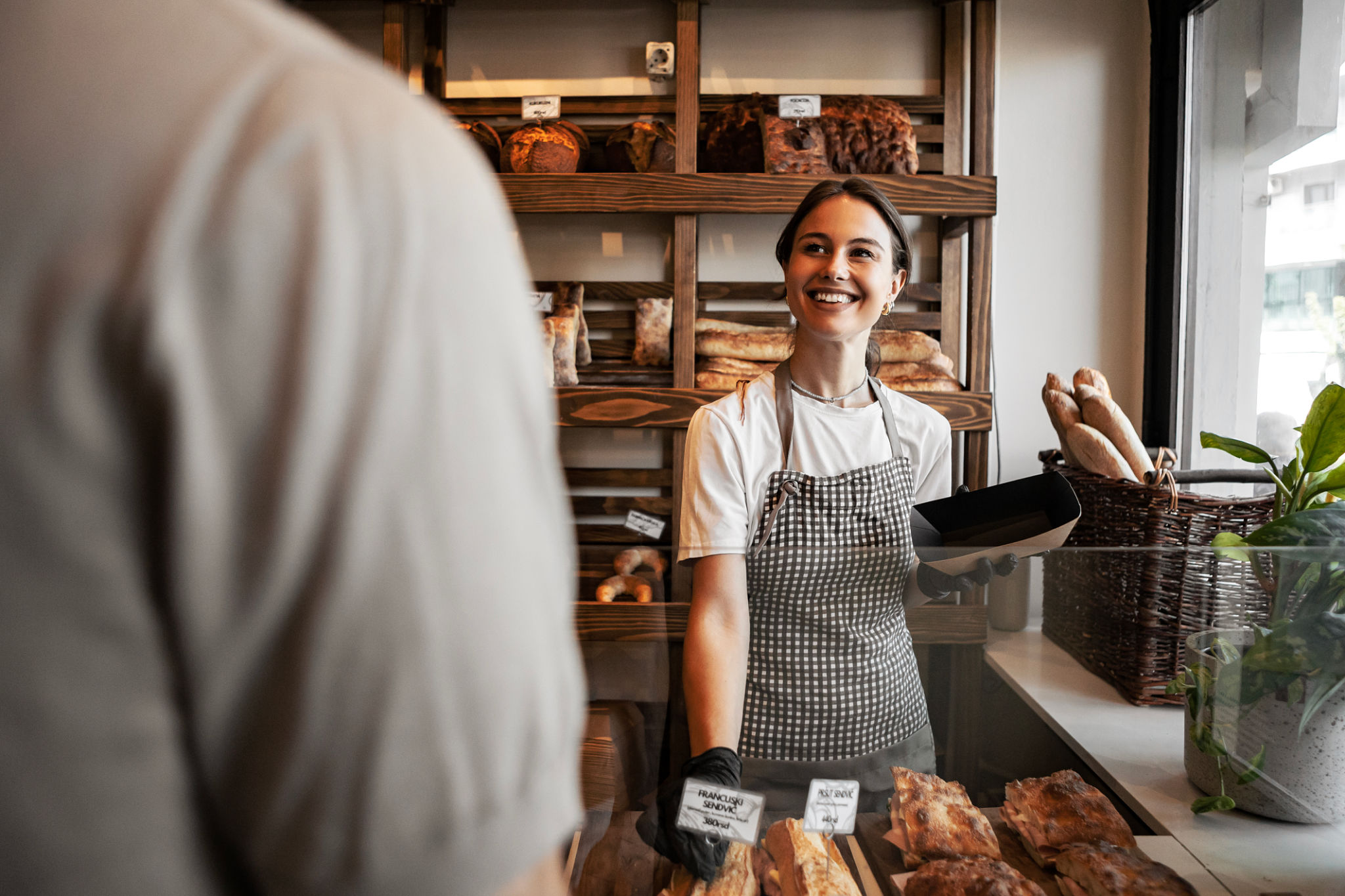 happy bakery customer